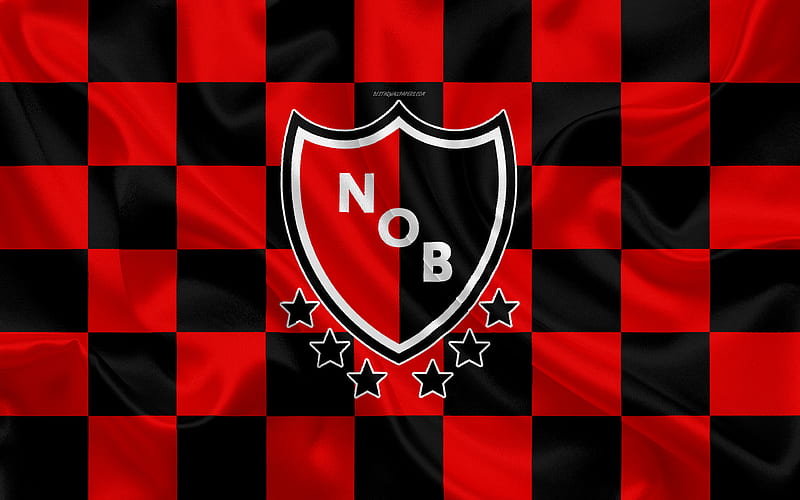 Newells Old Boys logo, creative art, red black checkered flag, Argentinian football club, Argentine Superleague, Primera Division, emblem, silk texture, Rosario, Argentina, football, HD wallpaper