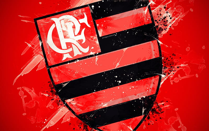 CR Flamengo paint art, logo, creative, Brazilian football team, Brazilian Serie A, emblem, red background, grunge style, Rio de Janeiro, Brazil, football, Flamengo FC, HD wallpaper