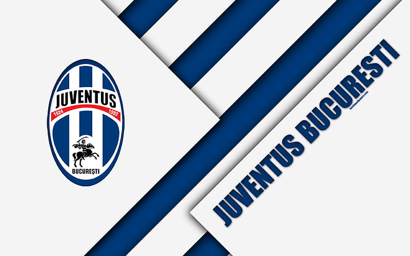 FC Juventus Bucuresti logo, material design, Romanian football club, blue-white abstraction, Liga 1, Bucharest, Romania, football, HD wallpaper