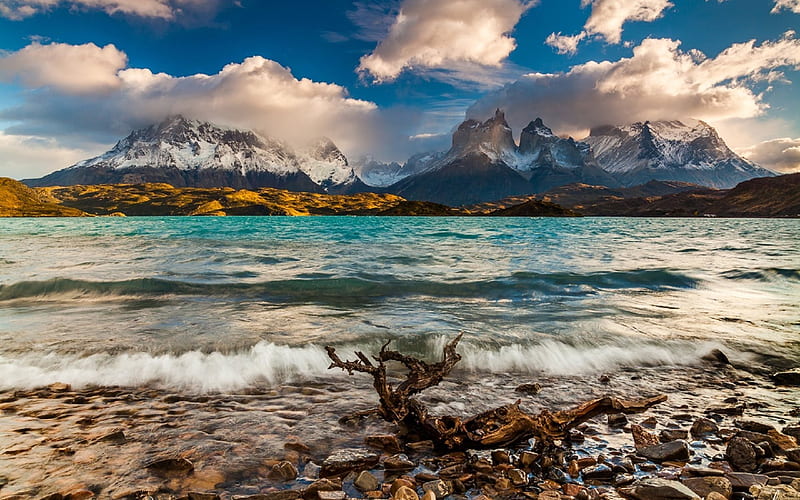 патагония, coast, mountains, Patagonia, South America, Argentina, HD wallpaper