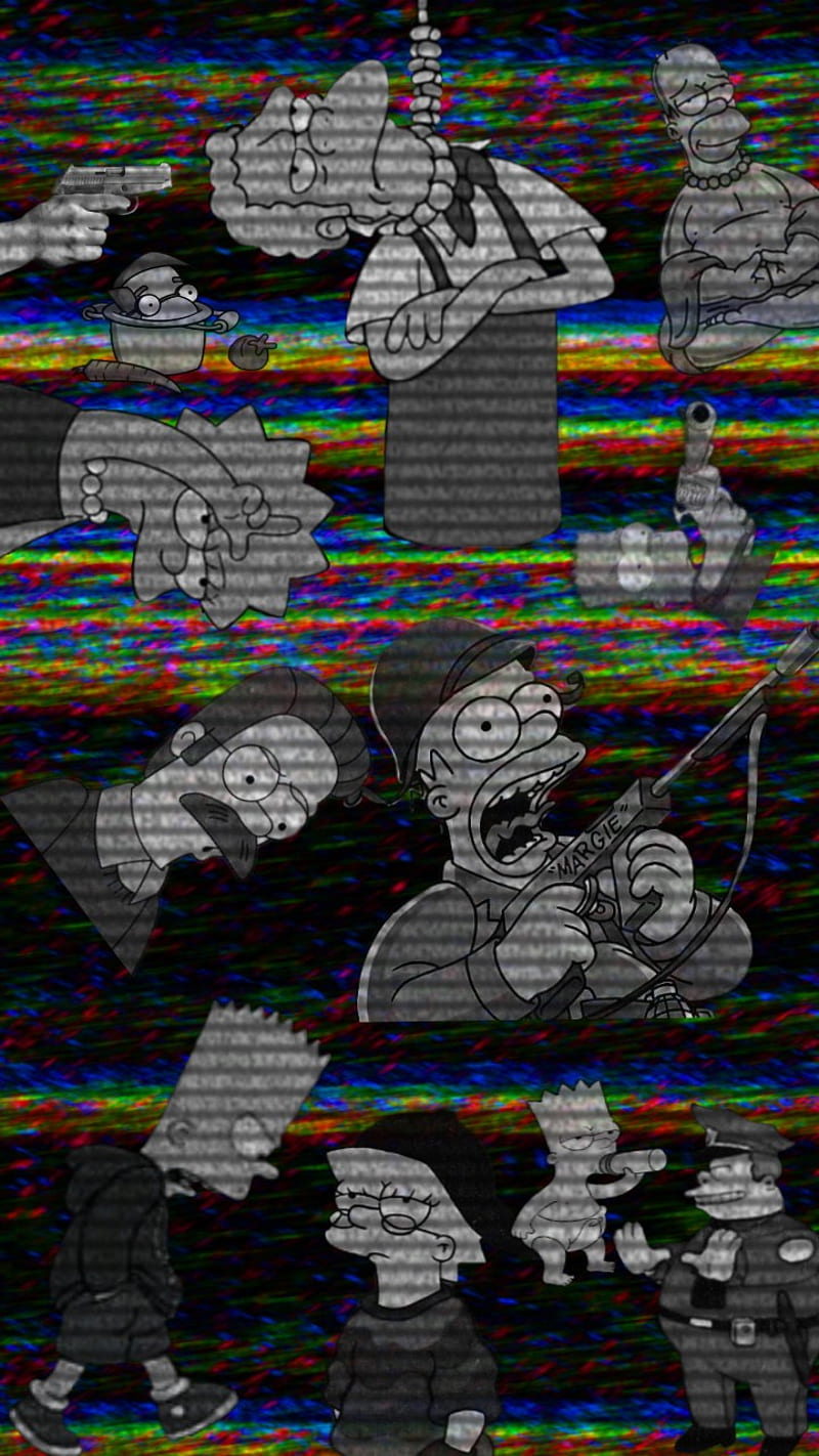 Simpsons vintage, 1990, 1991, bart, black, gris, homero, lisa, sad, simpsons, vintage, HD phone wallpaper