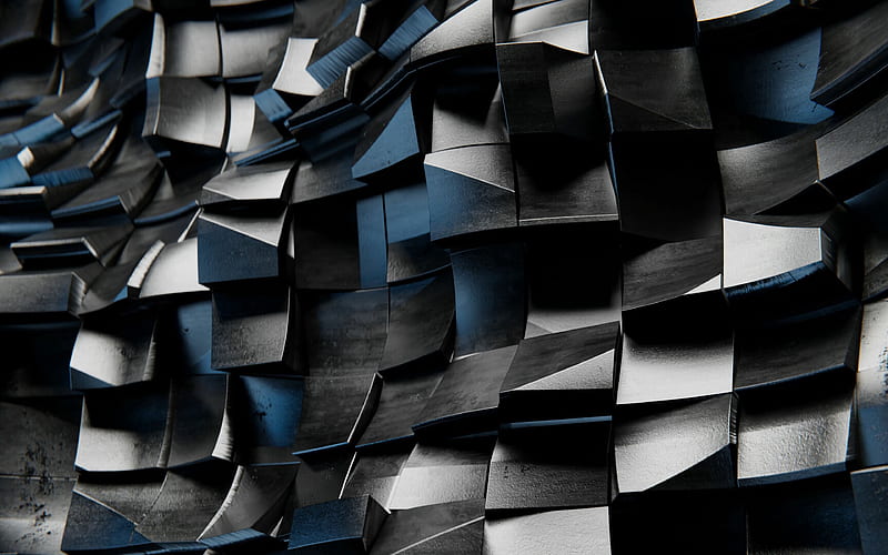 3D metal waves 3D squares texture, geometric patterns, wavy backgrounds, 3D waves, blue 3D background, background with waves, waves texture, 3D textures, background with squares, HD wallpaper