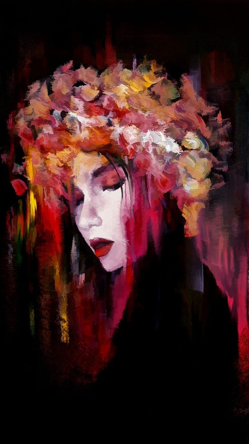 ART GIRL, alone, carmesi, red, sadnes, yellow, HD phone wallpaper