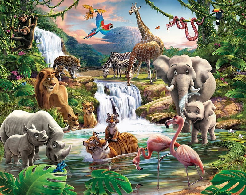 JUNGLE, ELEAPHANTS, ANIMALS, WATER, HD wallpaper