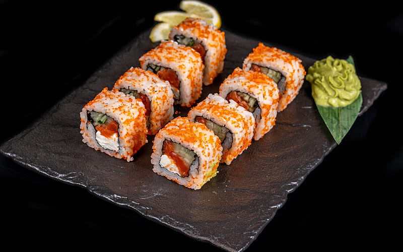 Sushi, California Sushi, Japanese food, Japanese dishes, sushi on a plate, HD wallpaper
