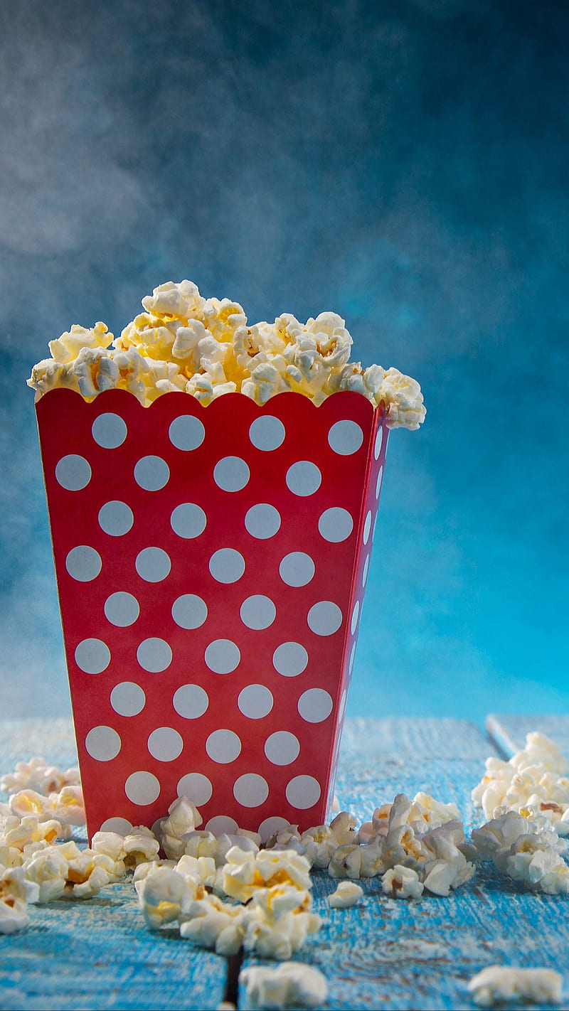 Popcorn, blue, cinema, film, food, movie, red box, HD phone wallpaper