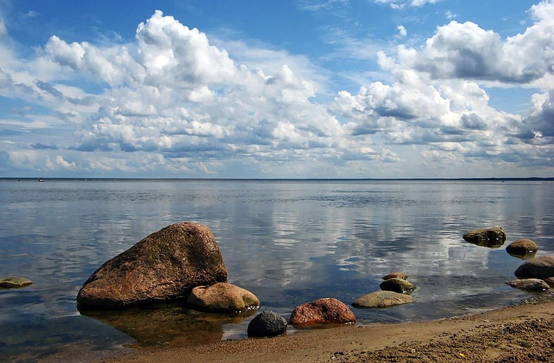 Baltic Sea by Latvia, rocks, sky, clouds, sea, HD wallpaper