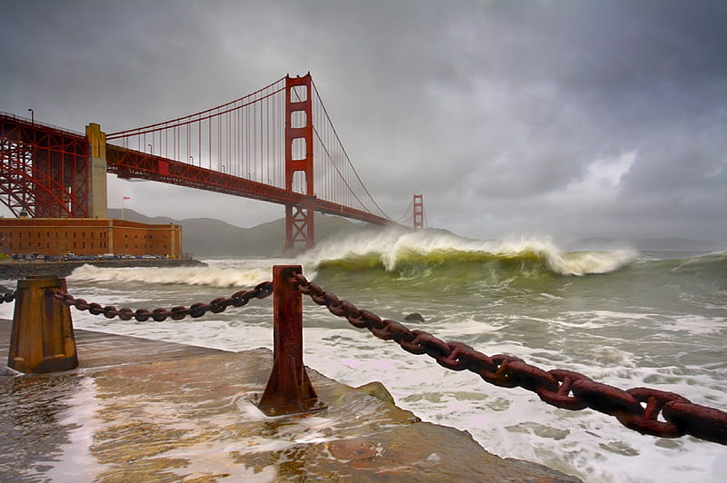 Golden Gate Bridge at Stormy Weather, storm, golden gate, golden gate bridge, san francisco, HD wallpaper