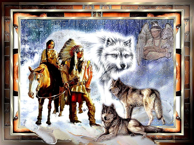 PRINCESS, indian, frame, 2012, nature, wolf, winter, HD wallpaper