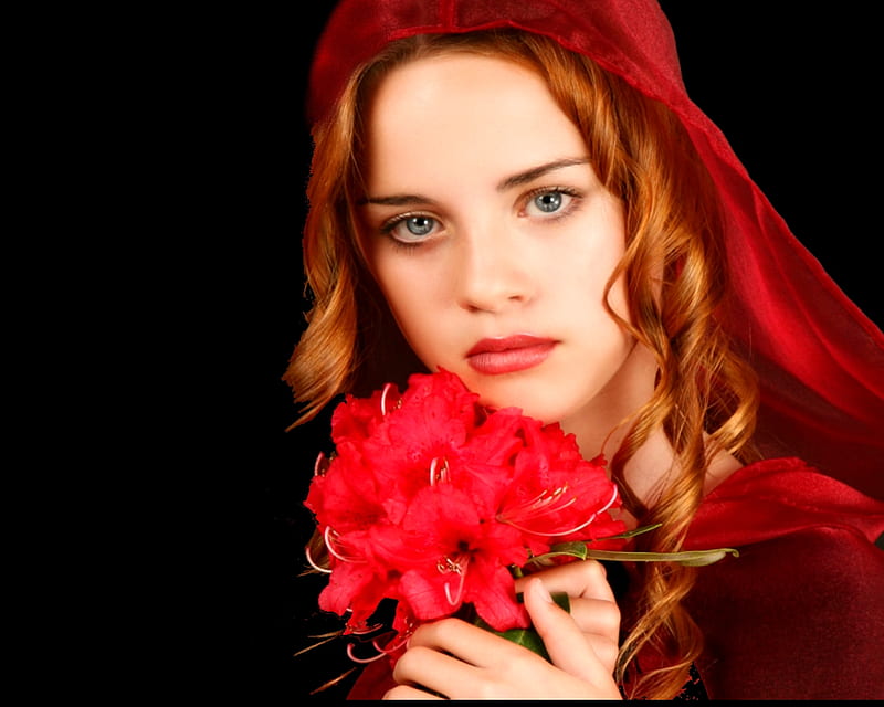 MY FAIR LADY, red, pretty, flowers, potrait, woman, HD wallpaper