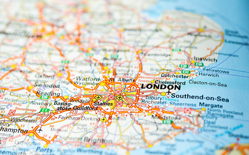 London map, England, roads, highway, geographical map, United Kingdom, London, HD wallpaper
