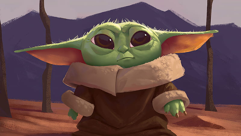 Baby Yoda Green Baby Yoda With Background Of Mountain And Sky Movies, HD wallpaper