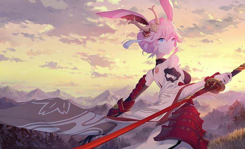 yae sakura, honkai impact, mobile anime games, bunny ears, katana, Anime, HD wallpaper