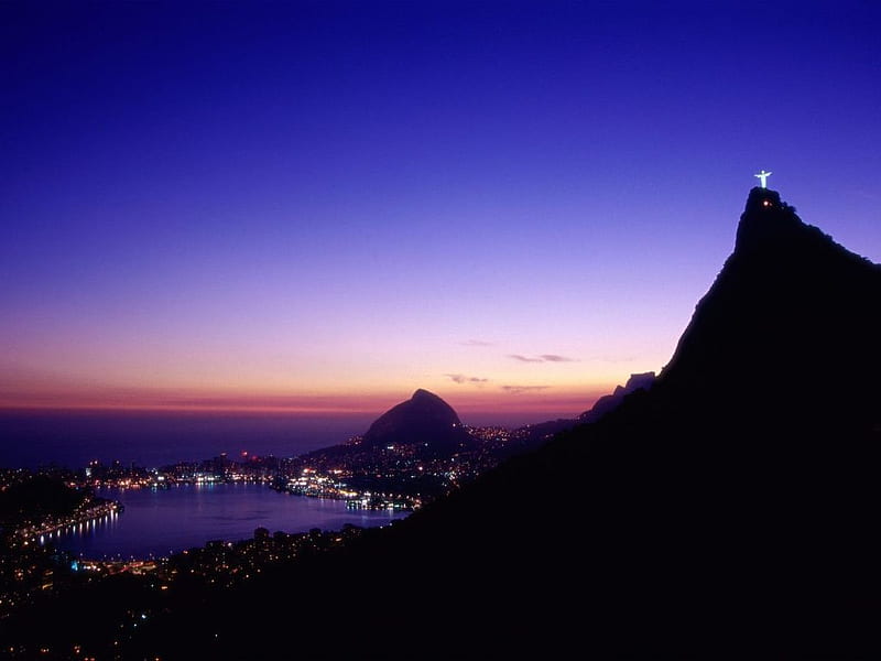 Rio de Janeiro, brazil, redemeer, brazil, bonito, sky, christ, mountain, city, brazil, cities, sugar loaf, night, rio, HD wallpaper