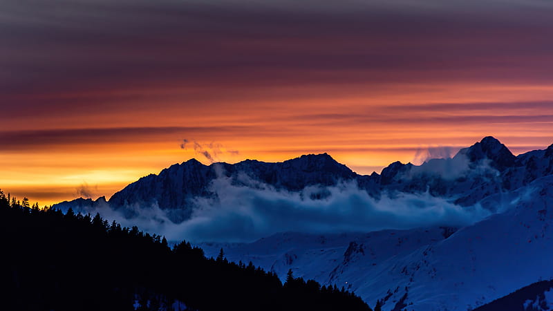 Swiss Sunset Mountains , sunset, mountains, sky, nature, HD wallpaper