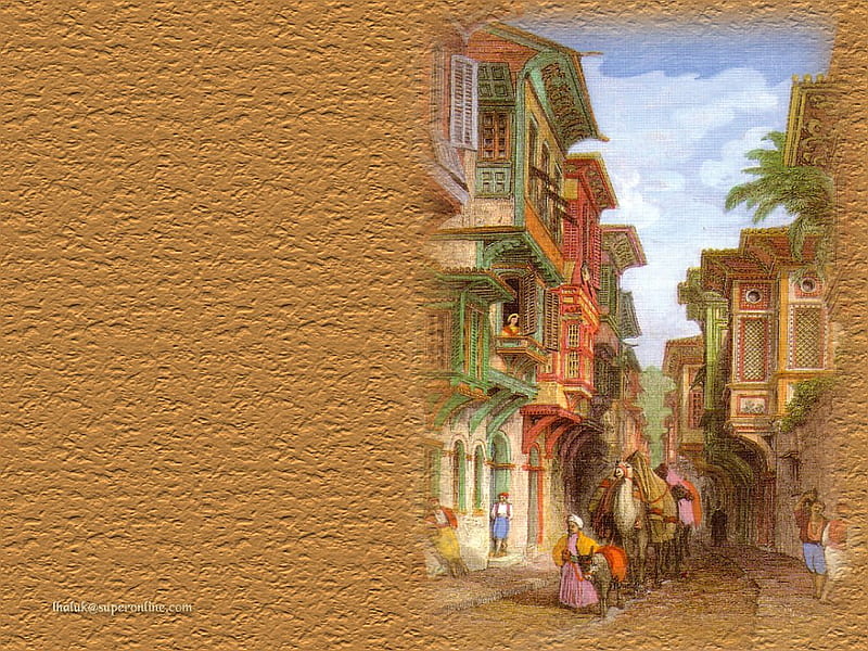 Quiet Village, people, buildings, village, clouds, sky, street, HD wallpaper