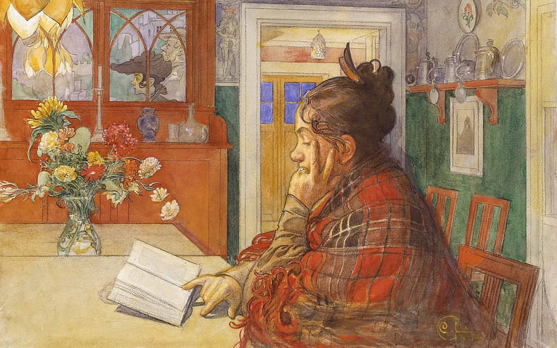 carl larsson, swedish artist, karin reading, 1904, HD wallpaper