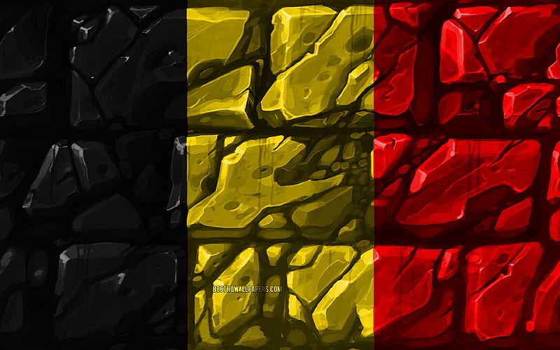 Belgian flag, brickwall European countries, national symbols, Flag of Belgium, creative, Belgium, Europe, Belgium 3D flag, HD wallpaper