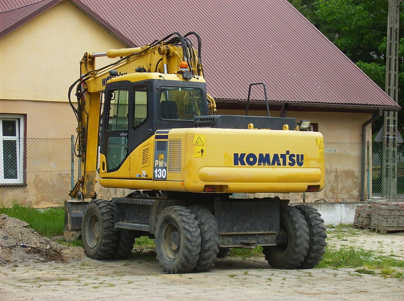 excavator, house, works, digger, jobs, la maquina, yellow, HD wallpaper