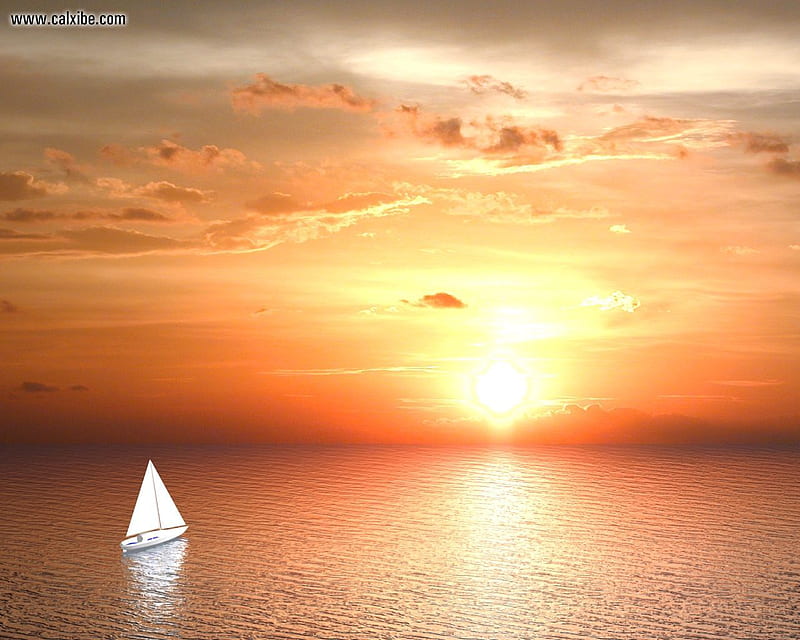 Sailing Over The Horizon, sailing, sunrise, sailboat, ocean, HD wallpaper