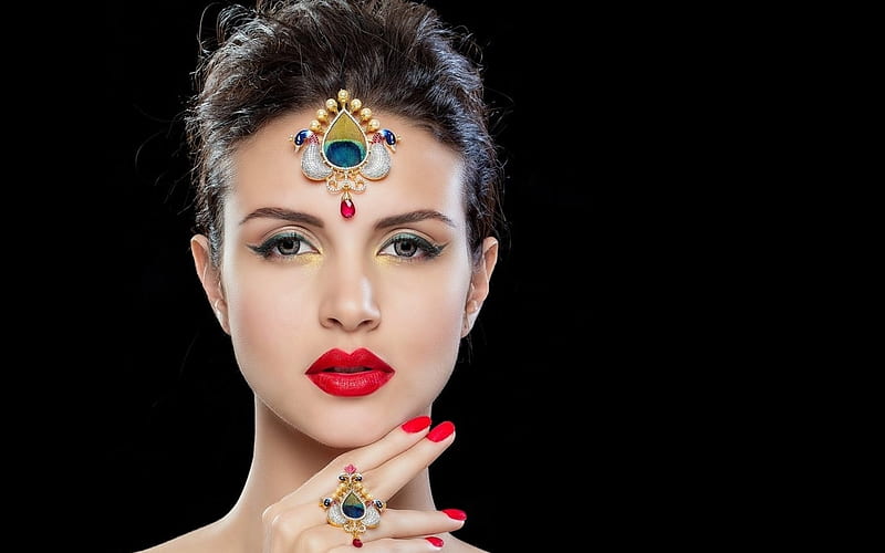 Beauty Red Model Black Woman Lips Girl Hand Jewel Face Hd