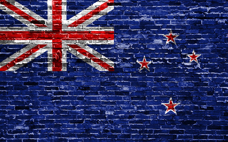 New Zealand flag, bricks texture, Oceania, national symbols, Flag of New Zealand, brickwall, New Zealand 3D flag, Oceanian countries, New Zealand, HD wallpaper
