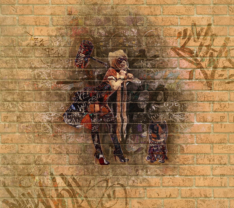 harley quinn, murales, saguaro, wall, HD wallpaper
