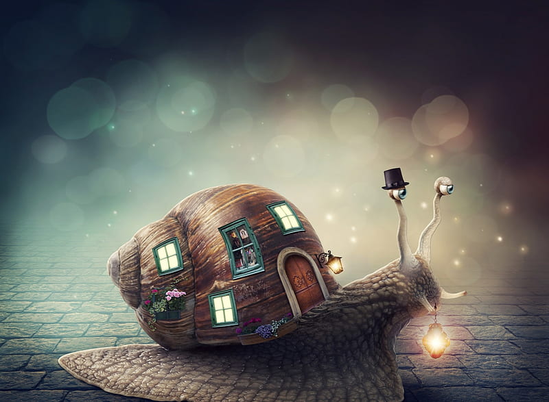 :-), fantasy, house, creative, snail, HD wallpaper
