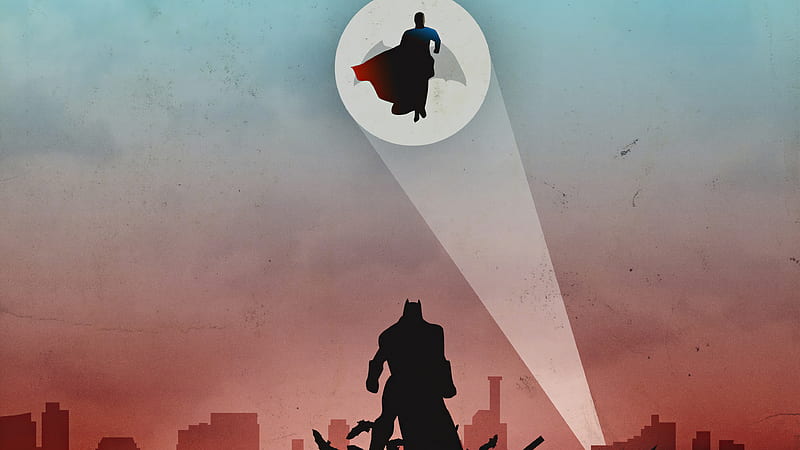 Batman V Superman Look Up, batman, superman, superheroes, artwork, HD wallpaper
