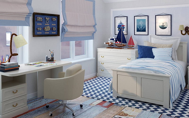 Boy's Bedroom, furniture, home, interior, bedroom, HD wallpaper