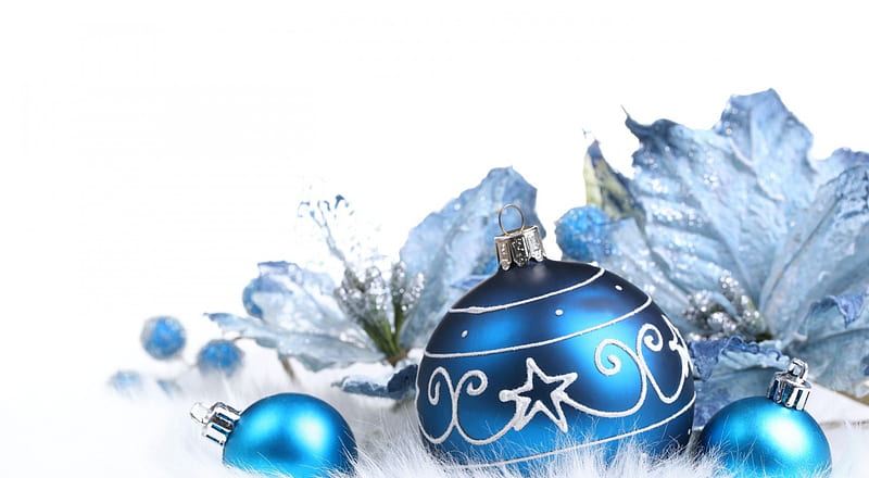 * Christmas balls *, merry christmas, christmas, holiday, tenderness, golden, flower, happy new yeah, blue, HD wallpaper