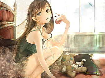 My Girl, cute, girl, anime, toy, chair, teddy bear, HD wallpaper