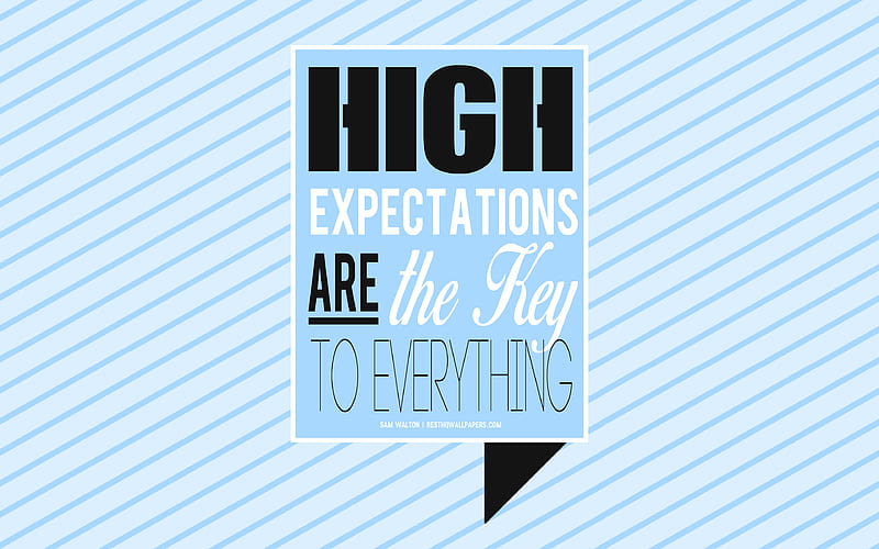 High expectations are the key to everything, Sam Walton quotes, business quotes, popular quotes, creative art, blue background, key quotes, HD wallpaper