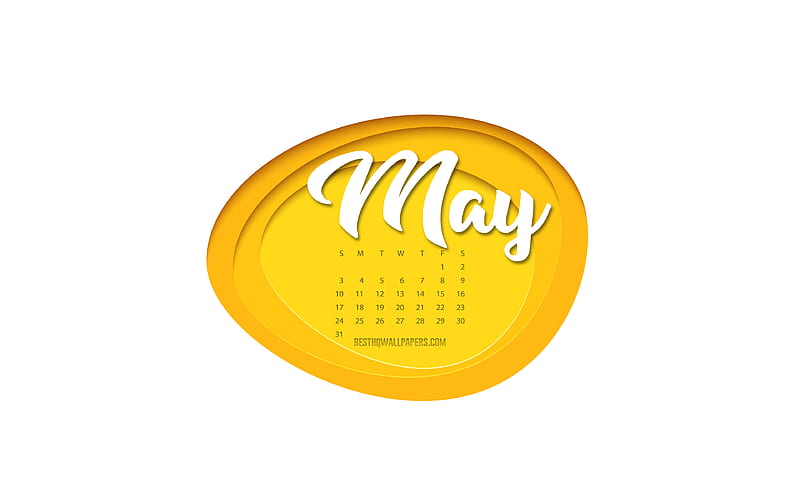 2020 May Calendar, yellow paper art, 3d art, 2020 spring calendars, May 2020 Calendar, 2020 concepts, May, HD wallpaper