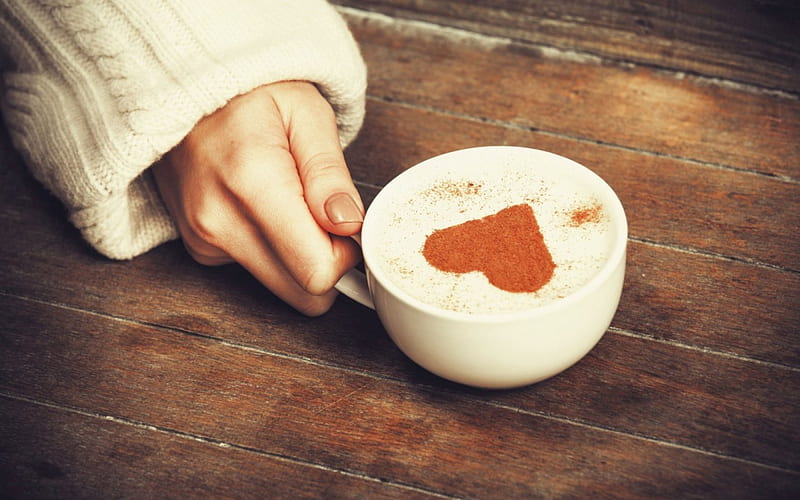 Cappuccino , moment, girl, love, heart, cappuccino, cup, mug, break, HD wallpaper