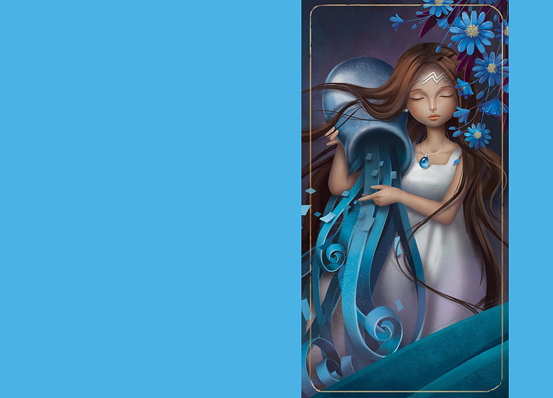Zodiac ~ Aquarius, girl, blue, fantasy, varsator, thong nguyen, aquarius, HD wallpaper