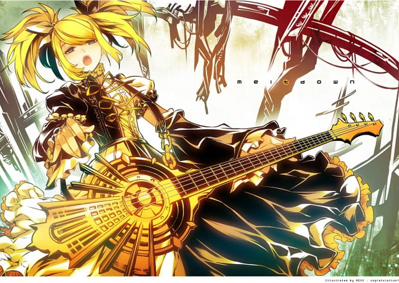 Yellow guitarist, dress, guitar, girl, anime, yellow, HD wallpaper Yellow guitarist, dress, guitar, girl, anime, yellow, HD wallpaper