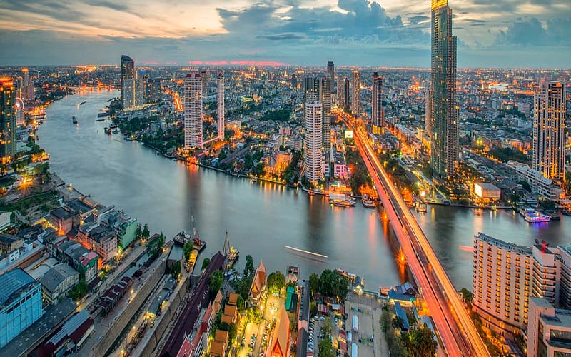 Cities, Night, City, Building, Light, Cityscape, Thailand, Bangkok, HD wallpaper