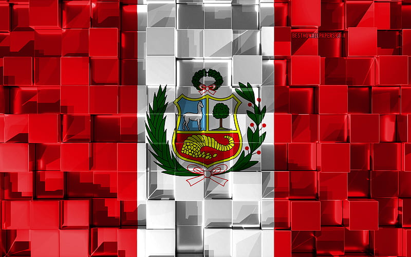 Flag of Peru, 3d flag, 3d cubes texture, Flags of South America countries, 3d art, Peru, South America, 3d texture, Peru flag, HD wallpaper