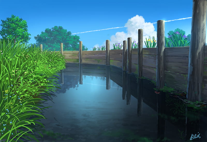 beautiful anime river field wih the city in the distance under the night  sky