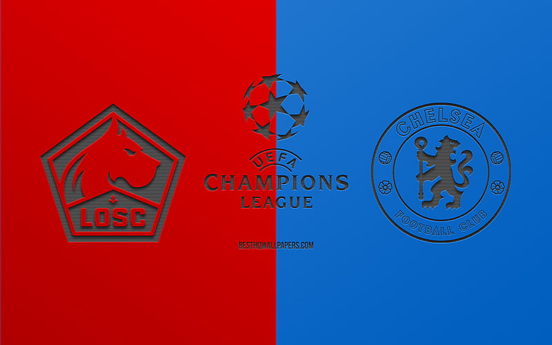 LOSC Lille vs Chelsea FC, football match, 2019 Champions League, promo, red blue background, creative art, UEFA Champions League, football, Lille vs Chelsea, HD wallpaper