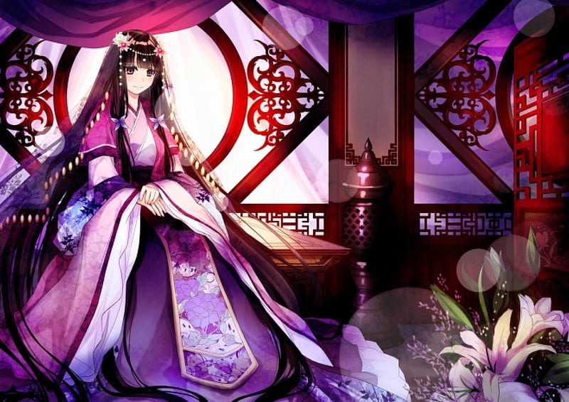Traditional Japanese Bride, red, pretty, dress, woman, sweet, anime,  flowers, HD wallpaper | Peakpx