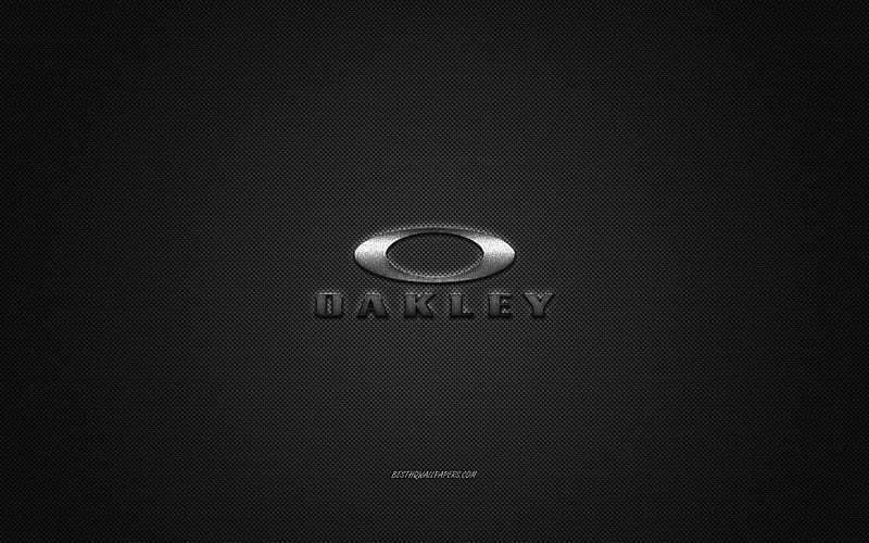 Oakley logo, metal emblem, apparel brand, black carbon texture, global apparel brands, Oakley, fashion concept, Oakley emblem, HD wallpaper