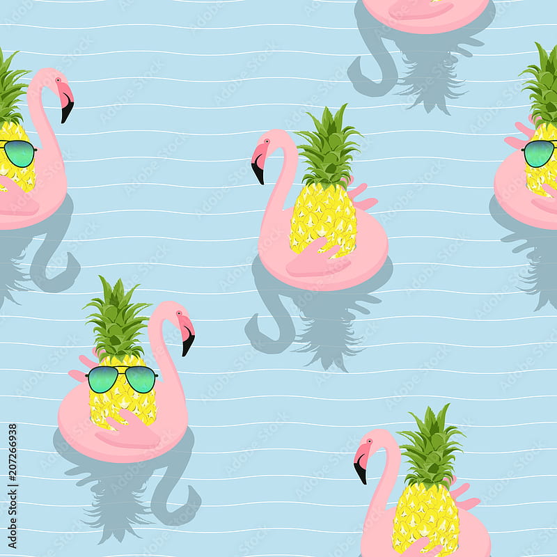 Seamless pattern Inflatable Flamingo with Pineapple Float On Swimming Pool.printing .vector illustration Stock Vector, HD phone wallpaper