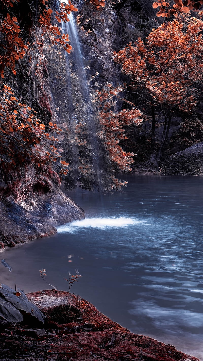 Lagoon , waterfall, lake, nature, forest, dark, tree, HD phone wallpaper