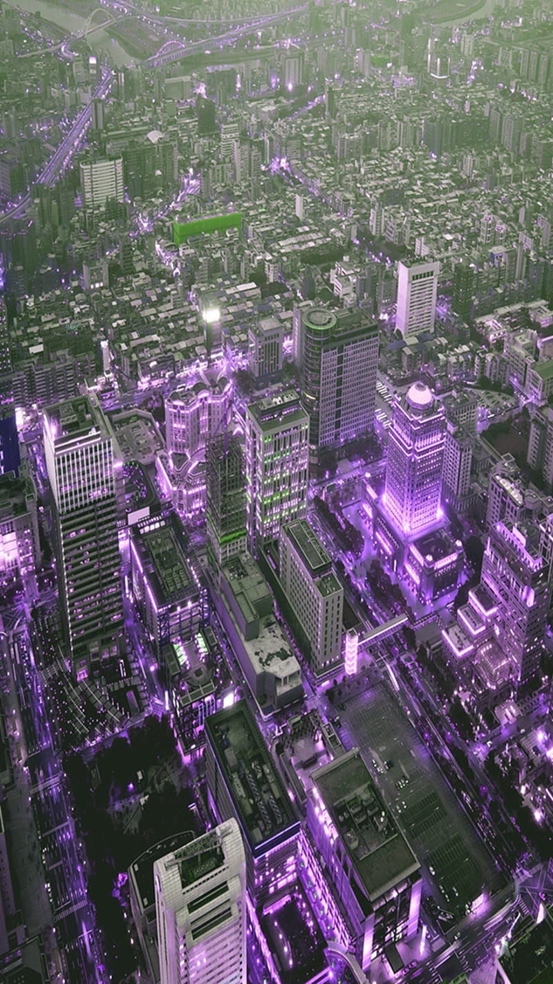 purple city, abstract, art, buildings, city, cool, landscape, new, purple, view, HD phone wallpaper