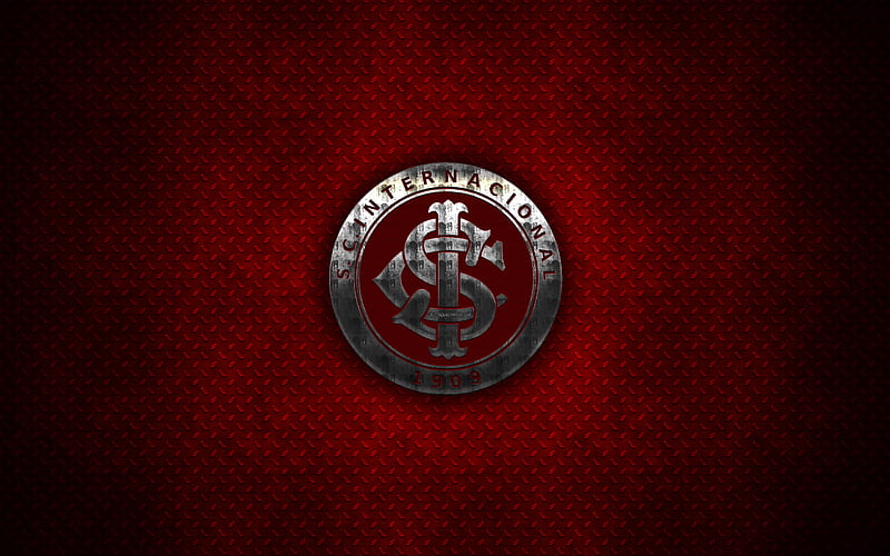 Sport Club Internacional, Inter RS, Internacional FC metal logo, creative art, Brazilian football club, Serie A, emblem, red metal background, Porto Alegre, Brazil, football, HD wallpaper