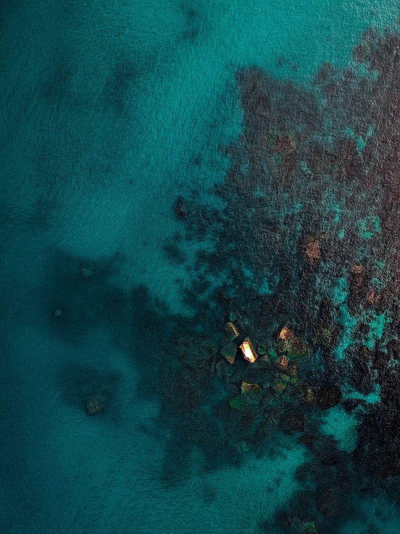 ocean, aerial view, water, ripples, stones, HD phone wallpaper