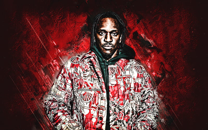 Pusha T, Terrence LeVarr Thornton, American rapper, portrait, red stone background, HD wallpaper