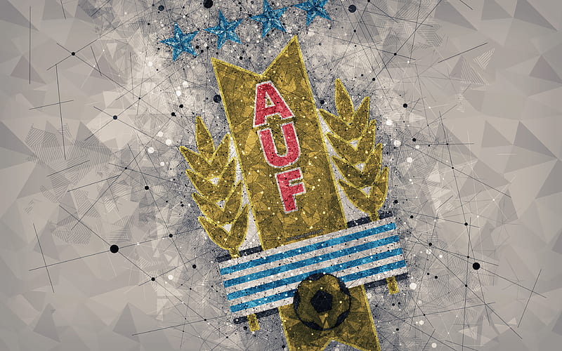 Uruguay national football team geometric art, logo, gray abstract background, emblem, Uruguay, football, grunge style, creative art, HD wallpaper